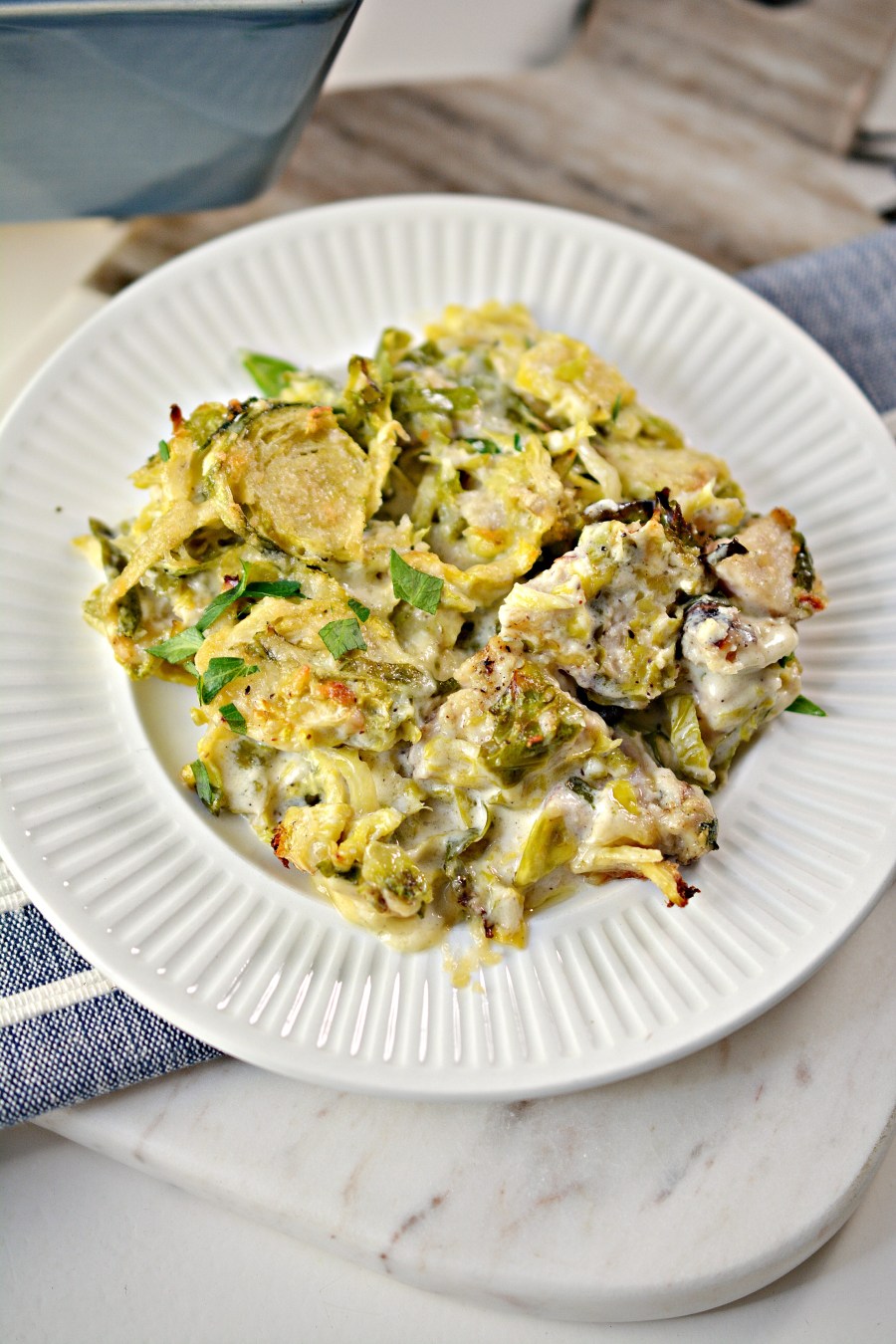 keto chicken alfredo with brussel sprouts