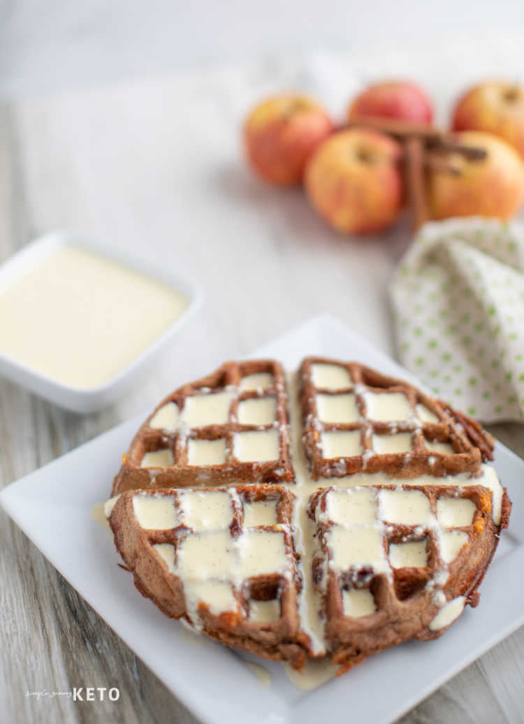 dessert chaffle recipe that is keto and low carb | apple cinnamon chaffle recipe with a vanilla bean sauce